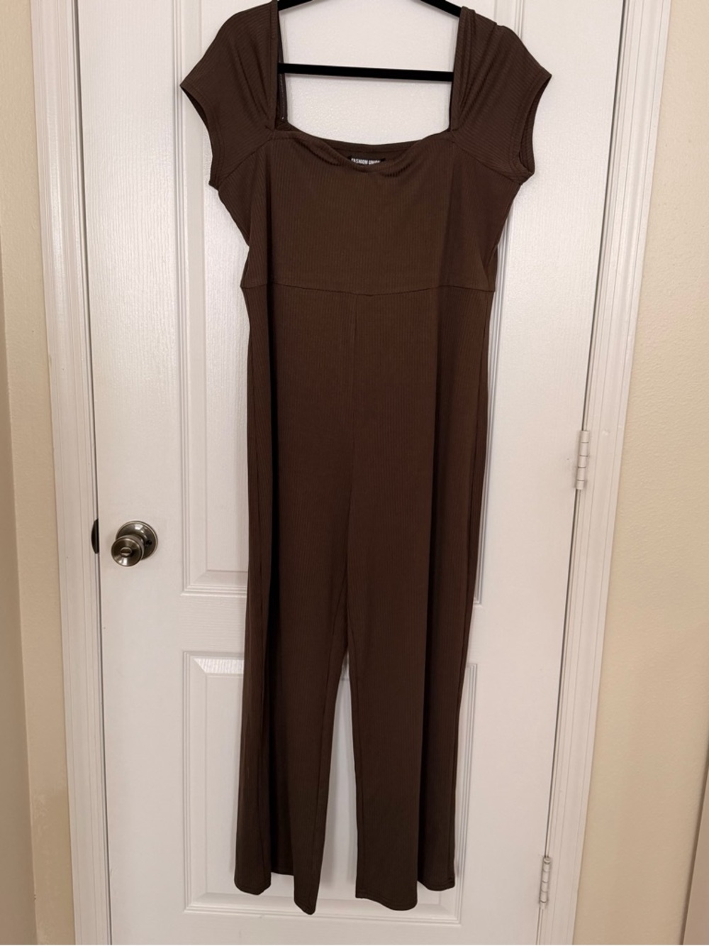 Fashion Union Brown Ribbed Wide-Leg Jumpsuit